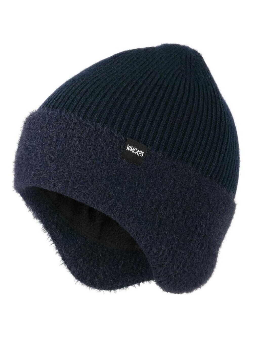 Unisex Blue Fleece Thermal Lined Knit Warm Earflap Winter Classic Stocking Cap
